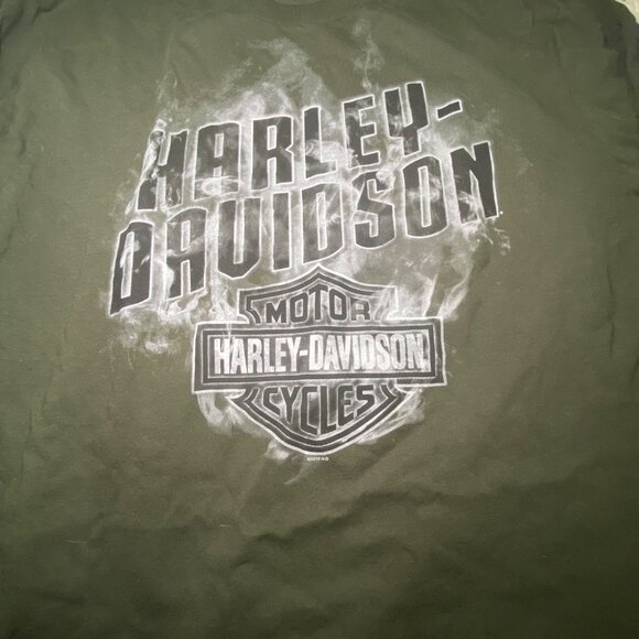 Harley-Davidson XL Long-Sleeve Shirt Mens Route 66 Graphic Olive Green Cotton - Picture 2 of 9